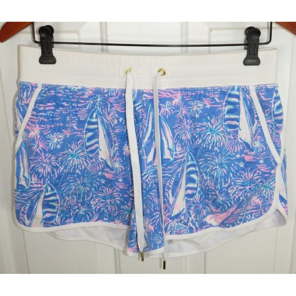 Lilly Pulitzer Trista Knit Short "It's A Sailabration" Boca Blue Small 4" Inseam